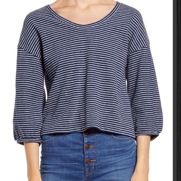 Madewell V-Neck Bubble-Sleeve Sweatshirt - Picture 1 of 13